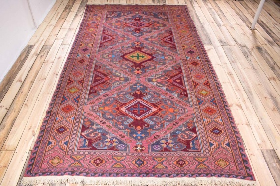 10655 Large Azerbaijan Vintage Soumak Kilim Rug 195x362cm (6.4 x 11.10ft)