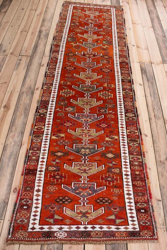 10710 Vintage Kurdish Herki Carpet Runner Rug 94x327cm (3.1 x 10.8ft)