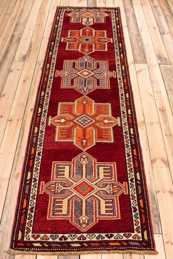 10713 Vintage Kurdish Herki Carpet Runner Rug 91x321cm (3 x 10.6ft)