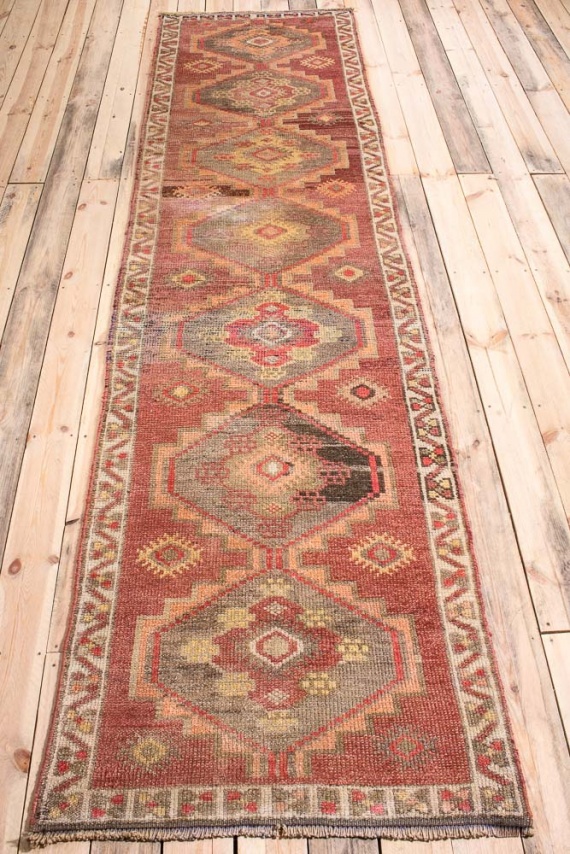 10719 Vintage Kurdish Herki Carpet Runner Rug 90x357cm (2.11 x 11.8ft)