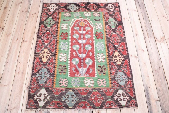 11243 Vintage Turkish Esme Prayer Kilim Rug 105x141cm (3.5 x 4.7ft)