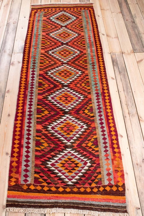 11630 Vintage Kurdish Herki Kilim Runner Rug 85x262cm (2.9 x 8.7ft)