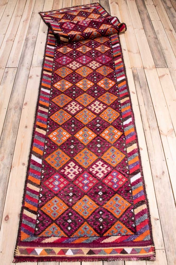 11637 Vintage Kurdish Herki Carpet Runner Rug 87x403cm (2.10 x 13.2ft)
