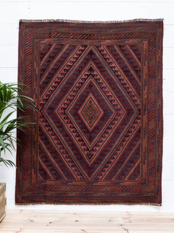 11981 Afghan Moshwani Mixed Weave Rug 151x186cm (4.11 x 6.1ft)
