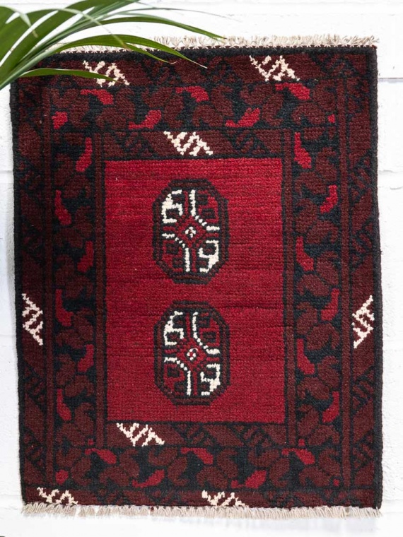 12422 Small Afghan Red Aq Chah Pile Rug 50x63cm (1.7 x 2.0ft)