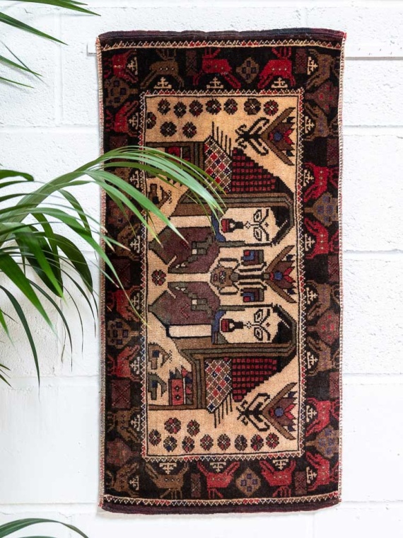 12590 Small Vintage Afghan Baluch Rug 44x88cm (1.5 x 2.10ft)