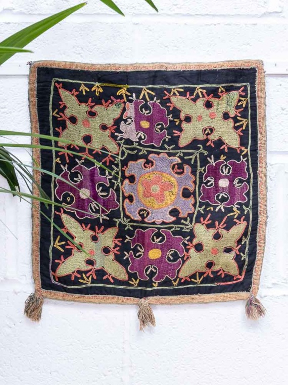 SUZ899 Vintage Uzbek Suzani Embroidered Textile Square 40x40cm (1.3 x 1.3ft)