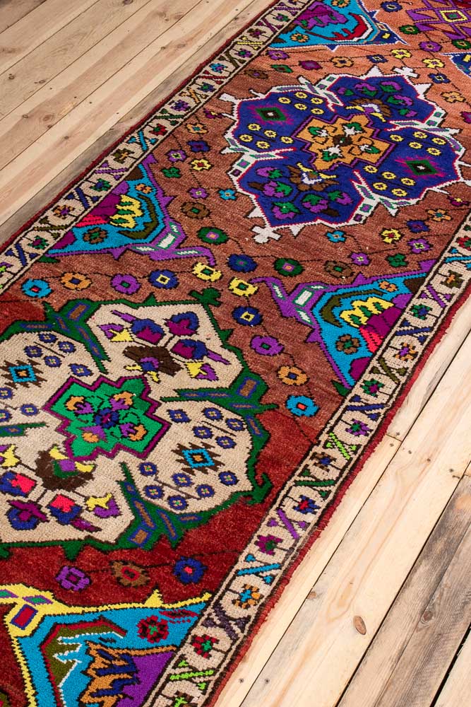 10730 Vintage Kurdish Herki Carpet Runner Rug 98x379cm (3.2 x 12.5ft)