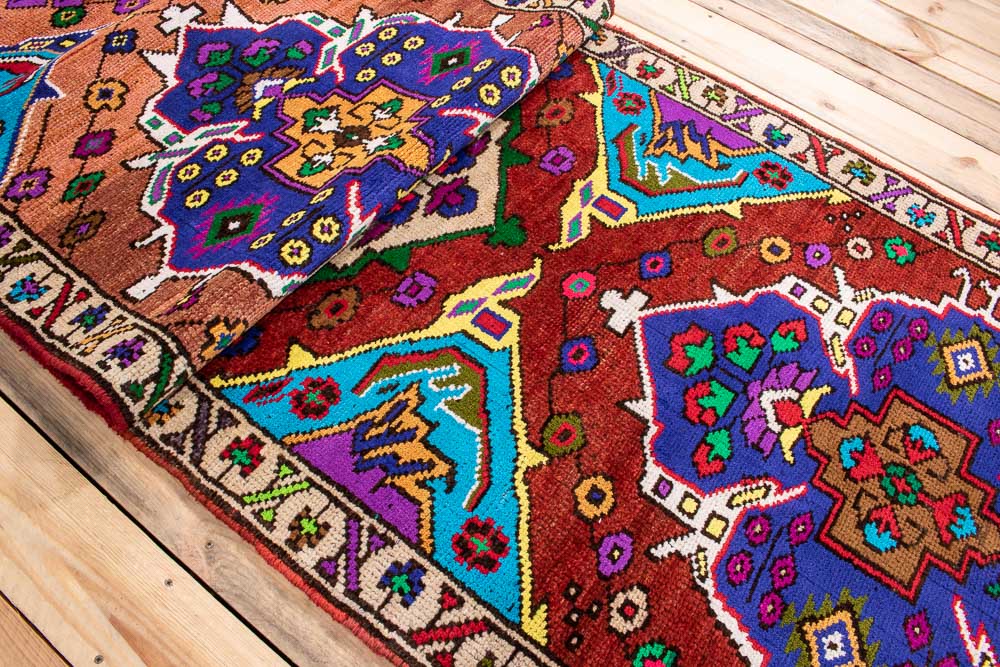 10730 Vintage Kurdish Herki Carpet Runner Rug 98x379cm (3.2 x 12.5ft)