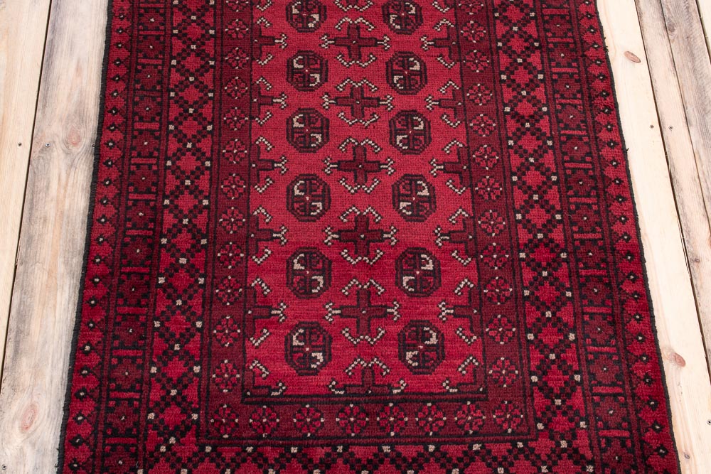 11099 Afghan Red Aq Chah Rug 99x141cm (3.3 x 4.7ft)