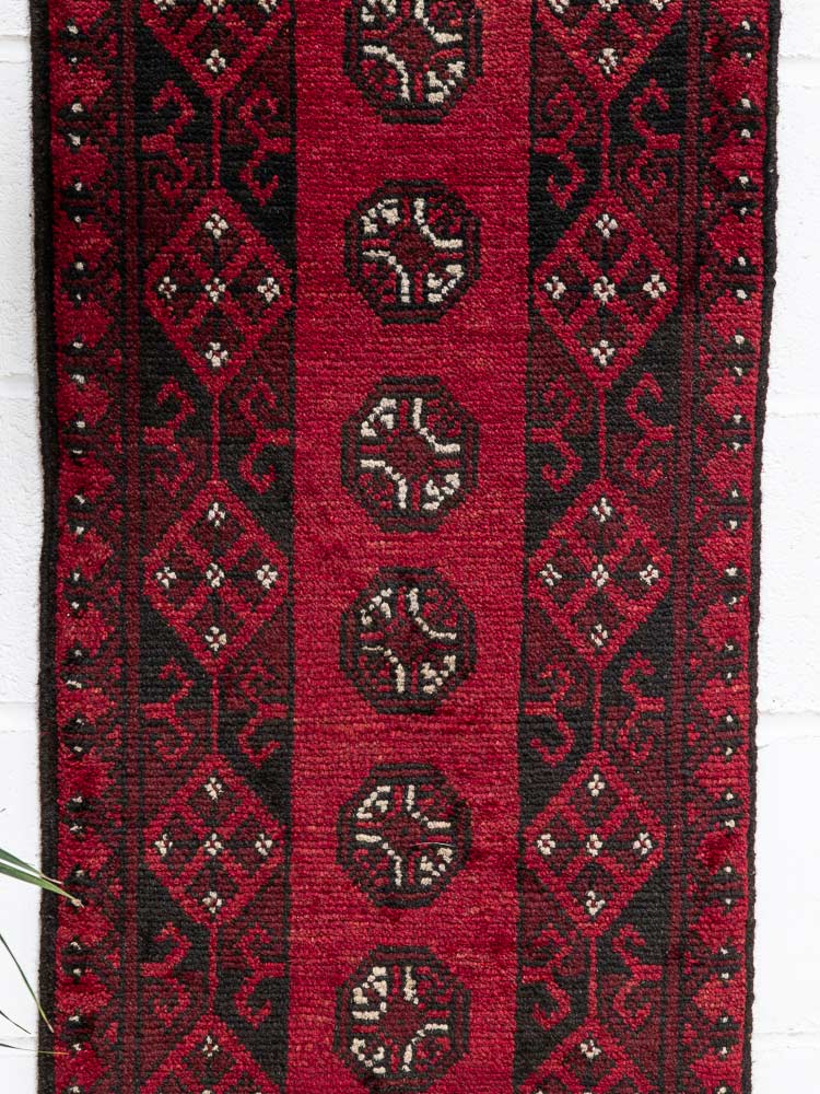 12192 Small Afghan Red Aq Chah Runner Rug 51x146cm (1.8 x 4.9ft)