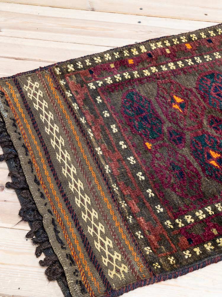 12252 Vintage Afghan Baluch Tribal Carpet Floor Cushion 57x105cm (1.10 x 3.5ft)