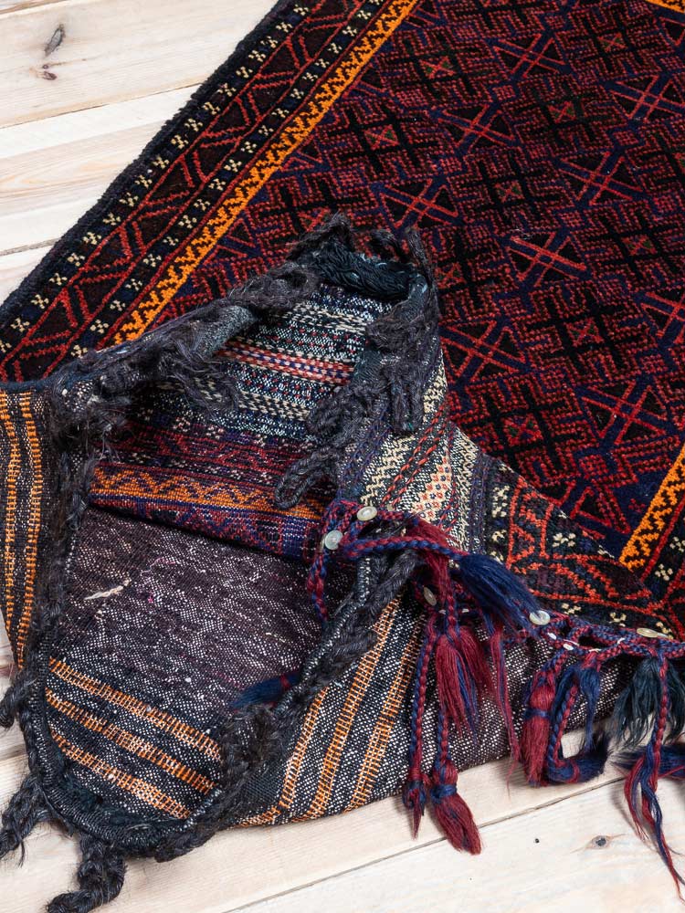 12254 Vintage Afghan Baluch Tribal Carpet Floor Cushion 55x104cm (1.9 x 3.5ft)