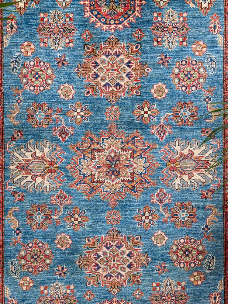 12338 Fine Afghan Blue Super Kazak Pile Rug 151x210cm (4.11 x 6.10ft)