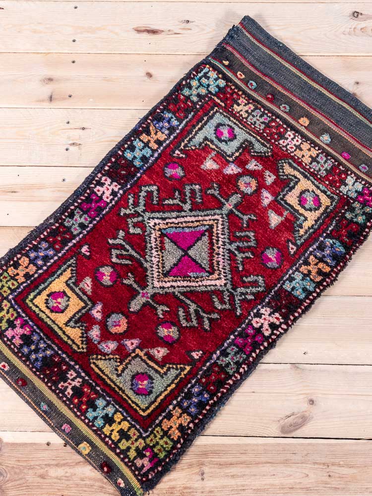 12377 Turkish Afyon Vintage Carpet Floor Cushion 50x89cm (1.7 x 2.11ft)