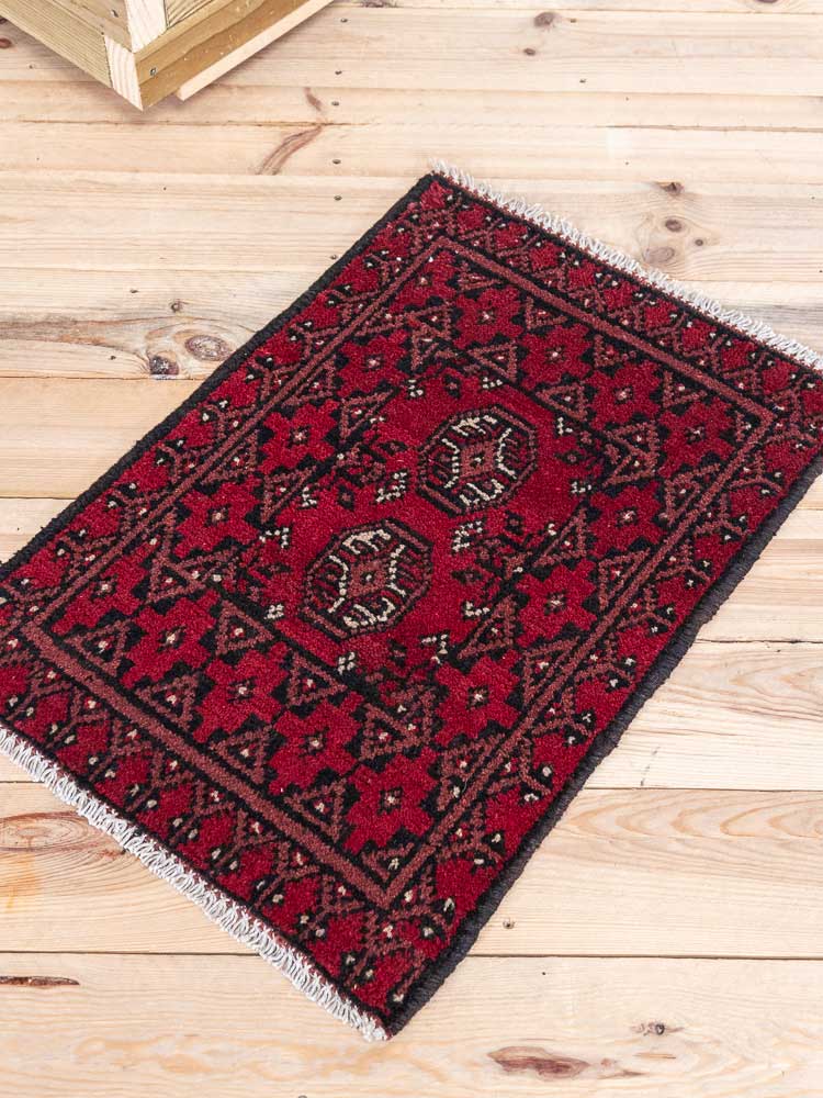 12418 Small Afghan Red Aq Chah Pile Rug 49x70cm (1.7 x 2.3ft)
