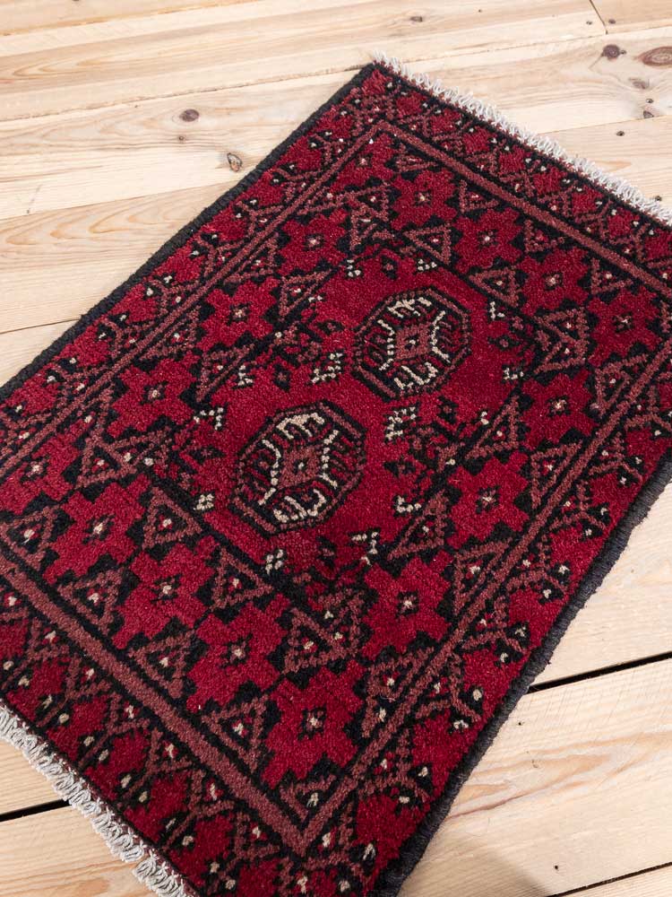12418 Small Afghan Red Aq Chah Pile Rug 49x70cm (1.7 x 2.3ft)