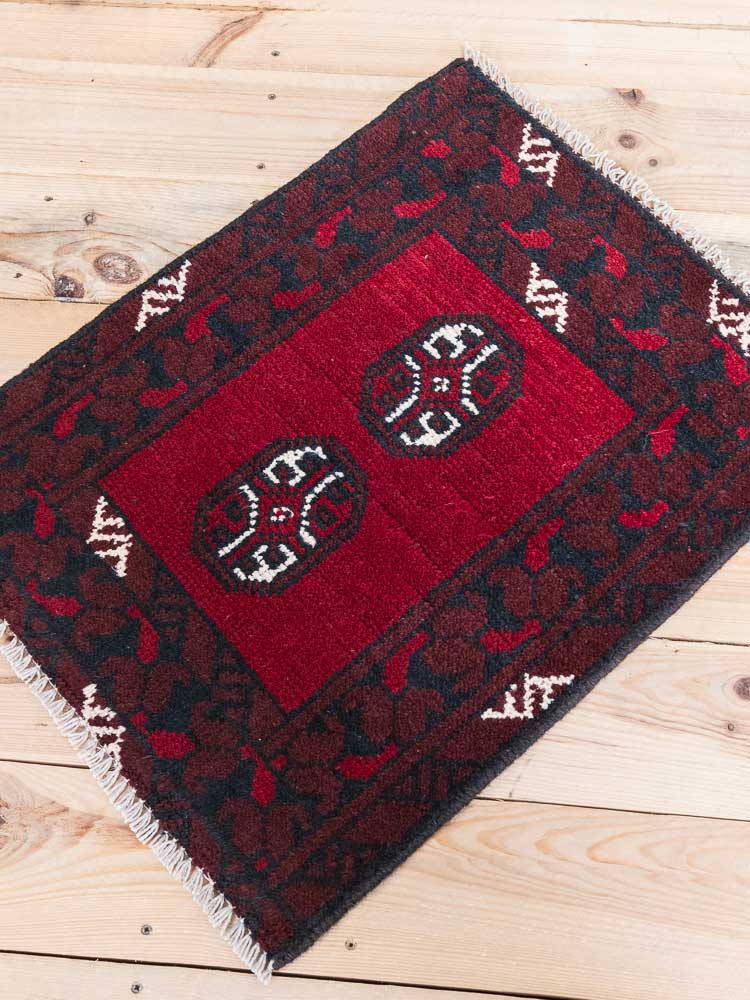 12422 Small Afghan Red Aq Chah Pile Rug 50x63cm (1.7 x 2.0ft)