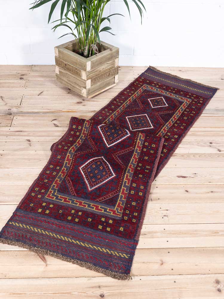 12444 Long Afghan Mixed Weave Moshwani Runner Rug 64x266cm (2.1 x 8.8ft)