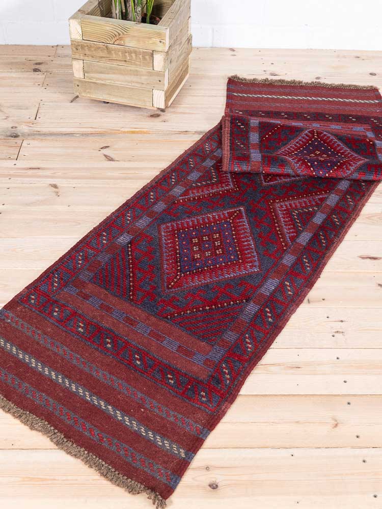 12446 Long Afghan Mixed Weave Moshwani Runner Rug 62x235cm (2.0 x 7.8ft)
