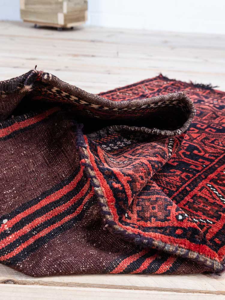 12459 Vintage Afghan Baluch Tribal Carpet Floor Cushion 60x117cm (1.11 x 3.10ft)
