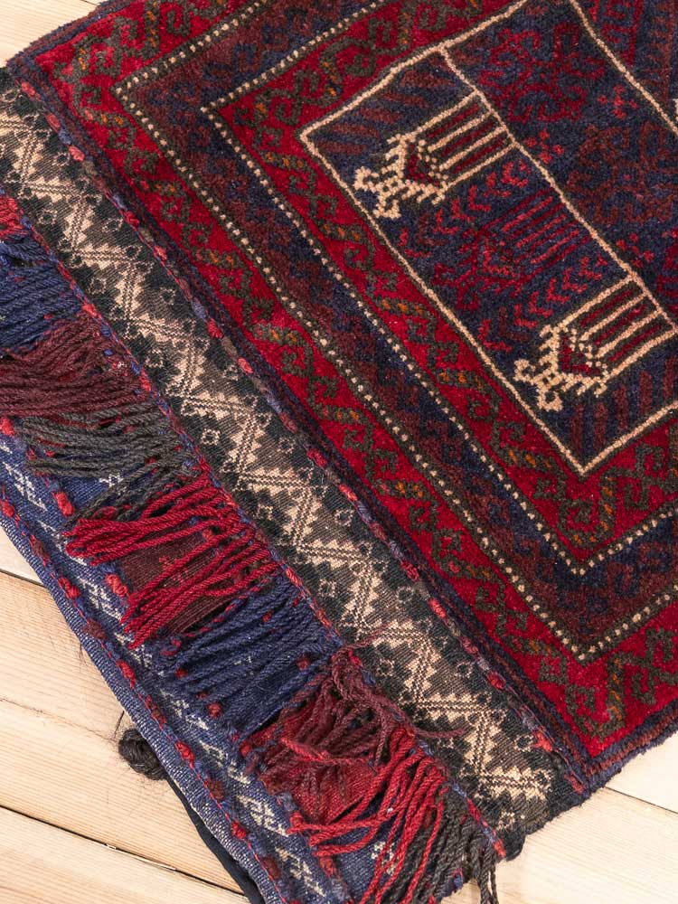 12464 Extra Long Vintage Afghan Baluch Tribal Carpet Floor Cushion 60x148cm (1.11 x 4.10ft)