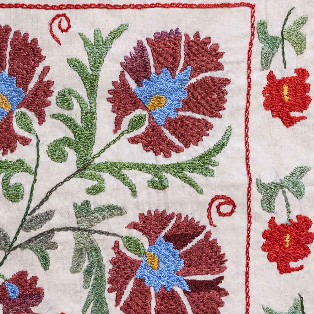 SC699 Hand Embroidered Uzbek Cream Suzani Cushion Cover 47x47cm