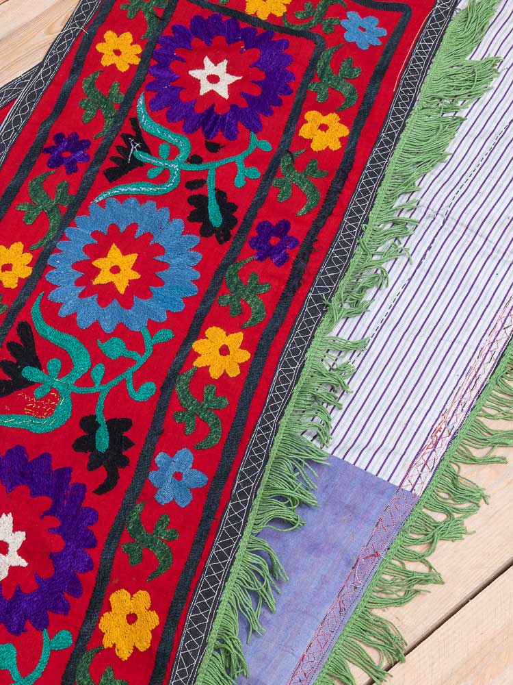 SUZ904 Long Red Vintage Uzbek Suzani Pelmet Textile 42x368cm (1.4 x 12.1ft)