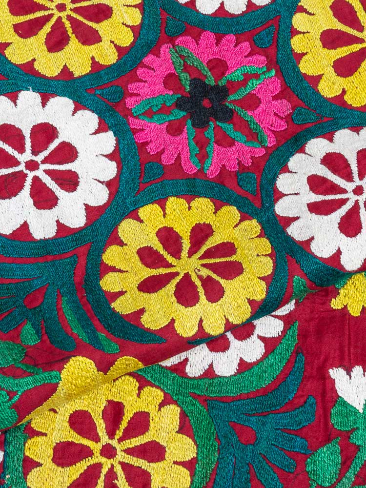 SUZ907 Long Red Floral Vintage Uzbek Suzani Pelmet Textile 70x562cm (2.3 x 18.5ft)