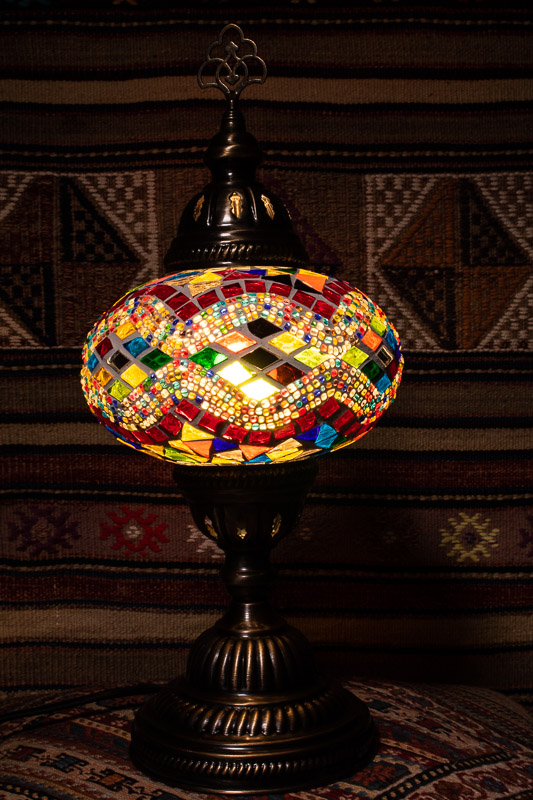 (TM14-YRK) Large Yellow Red Kilim Turkish Mosaic Electric Glass Table Lamp