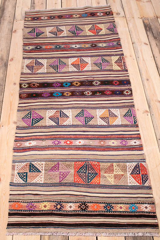 10220 Vintage Turkish Canakkale Kilim Runner Rug 73x211cm (2.4 x 6.11ft)