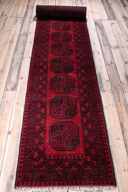 10260 Long Afghan Red Aq Chah Runner Rug 81x577cm (2.8 x 18.11ft)