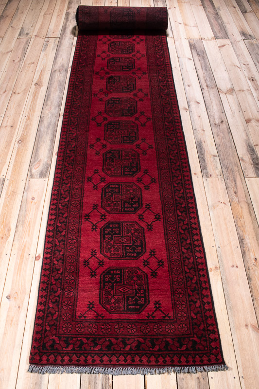 10262 Afghan Red Aq Chah Runner Rug 83x597cm (2.8 x 19.7ft)