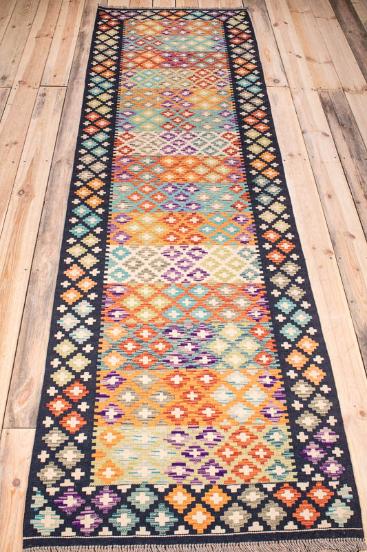 10291 Afghan Kilim Runner Rug - Vegetable Dyed 86x298cm (2.10 x 9.9ft)