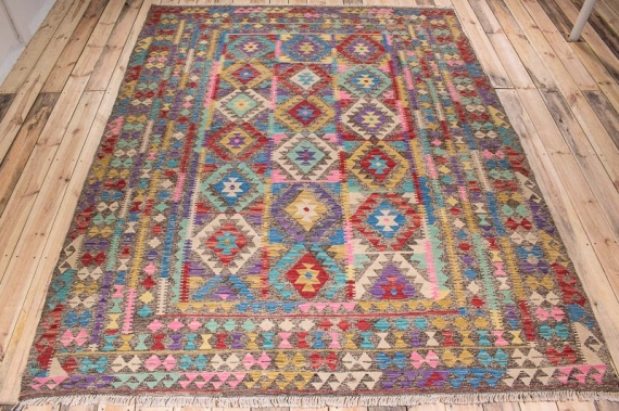 10517 Afghan Vegetable Dyed Kilim Rug 216x277cm (7.1 x 9.1ft)