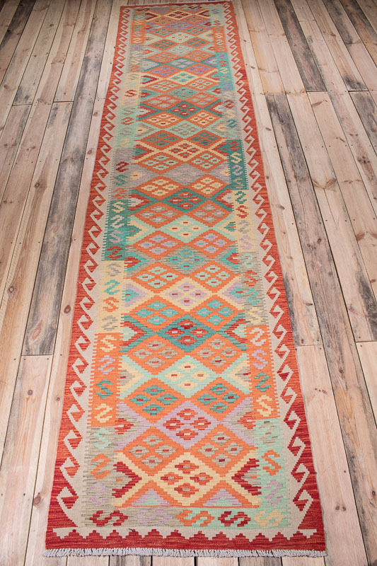 10527 Afghan Vegetable Kilim Runner Rug 89x390cm (2.11 x 12.9ft)