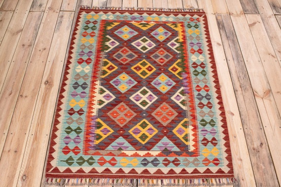 10568 Afghan Kilim Rug - Vegetable Dyed 107x147cm (3.6 x 4.10ft)