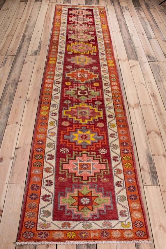 10707 Vintage Kurdish Herki Carpet Runner Rug 89x397cm (2.11 x 13ft)