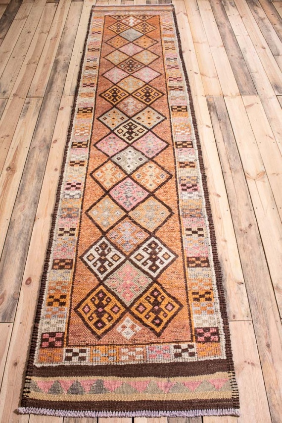 10723 Vintage Kurdish Herki Carpet Runner Rug 85x387cm (2.9 x 12.8ft)