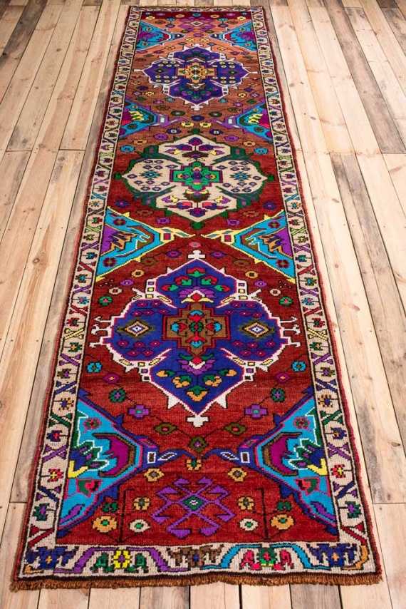 10730 Vintage Kurdish Herki Carpet Runner Rug 98x379cm (3.2 x 12.5ft)