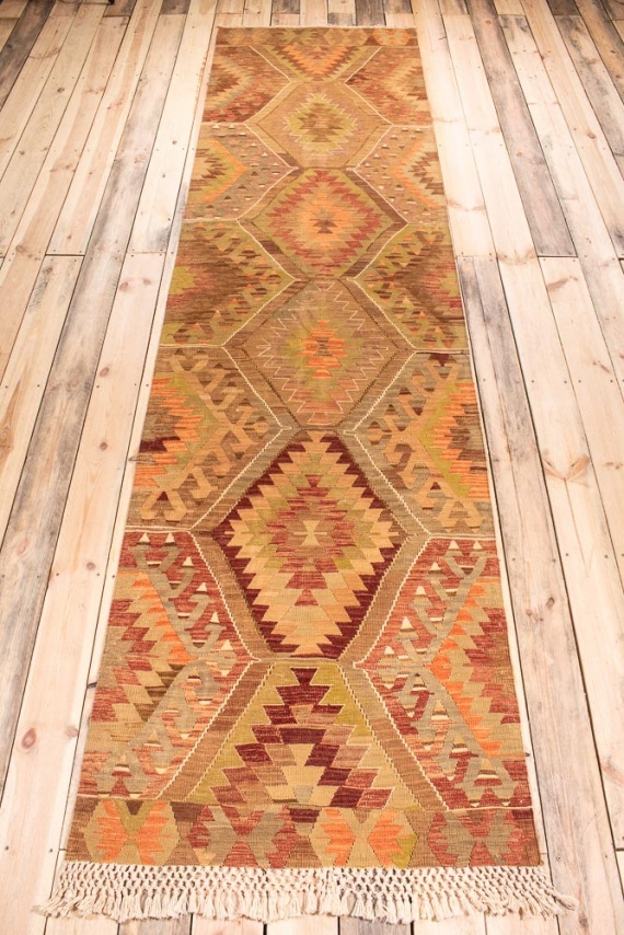 10746 Vintage Turkish Salihli Kilim Runner Rug 89x352cm (2.11 x 11.6ft)