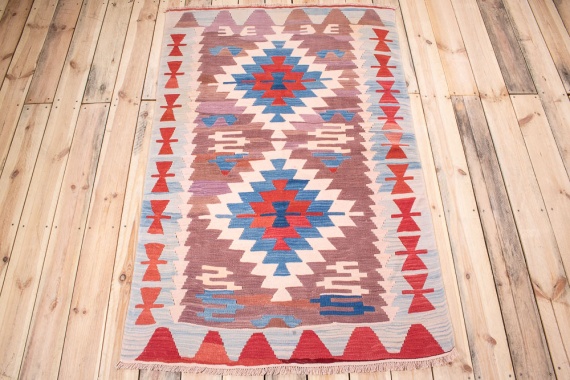 10772 Vintage Turkish Usak Kilim Rug 109x166cm (3.7 x 5.5ft)