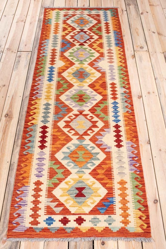 10819 Afghan Vegetable Dyed Kilim Runner Rug 79x247cm (2.7 x 8.1ft)