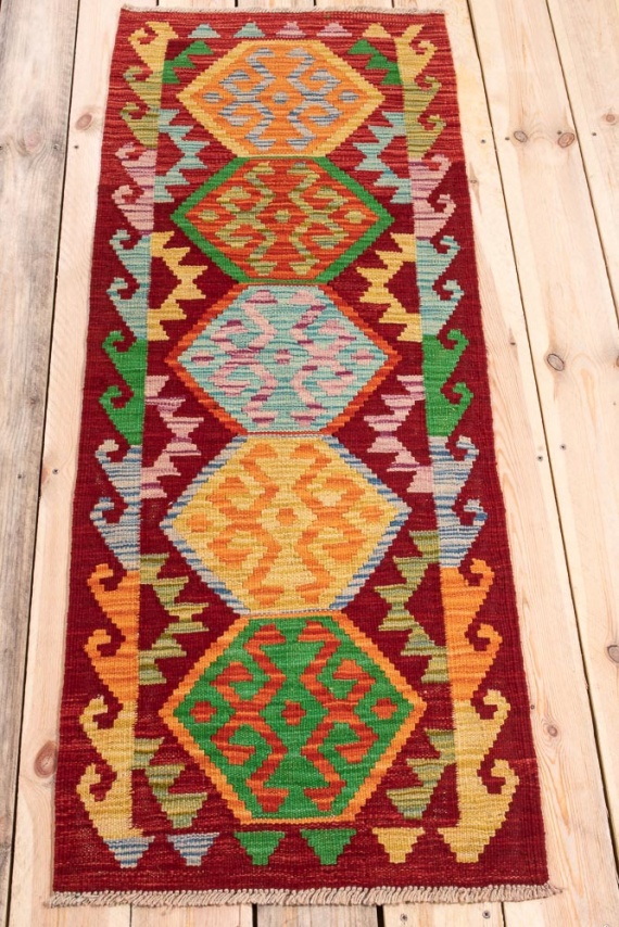 10835 Afghan Vegetable Dyed Kilim Runner Rug 55x146cm (1.9 x 4.9ft)