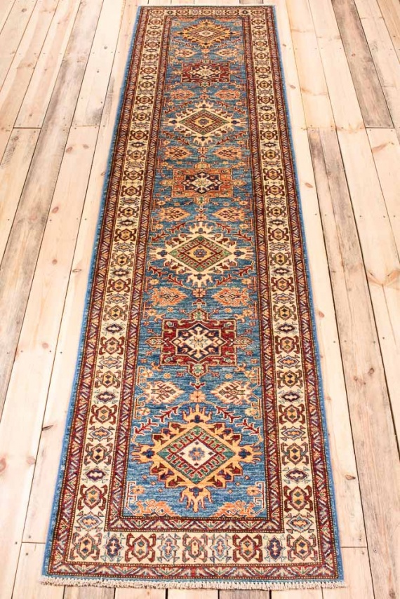 11041 Fine Afghan Kazak Runner Rug 78x302cm (2.6 x 9.11ft)