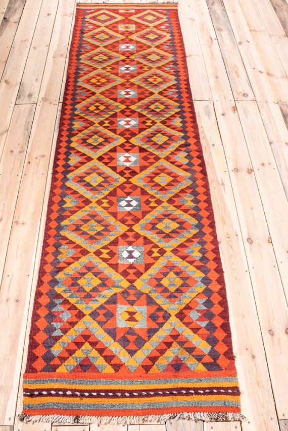 11166 Vintage Kurdish Herki Kilim Runner Rug 78x306cm (2.6 x 10.0ft)