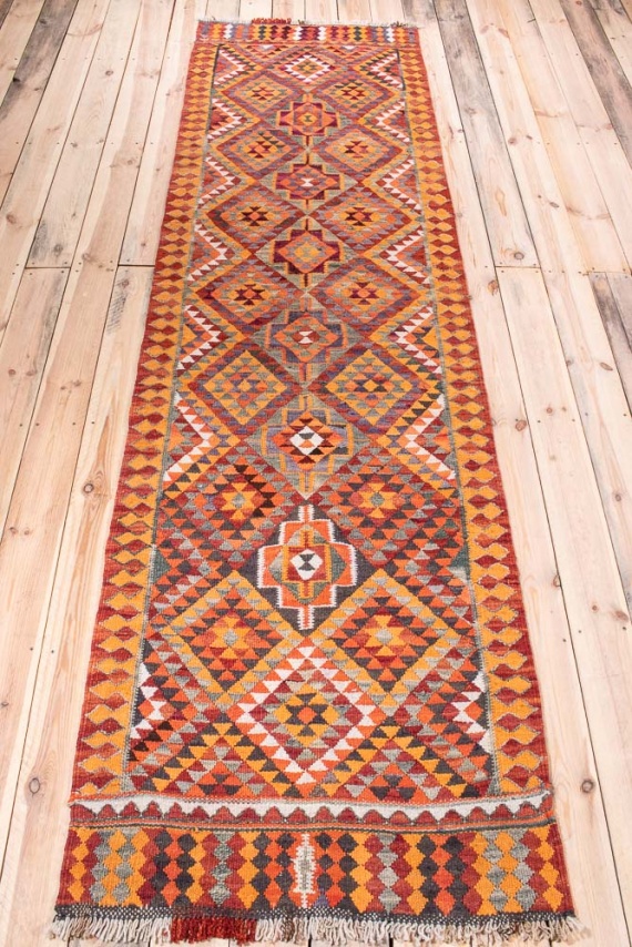 11167 Vintage Kurdish Herki Kilim Runner Rug 86x320cm (2.10 x 10.6ft)