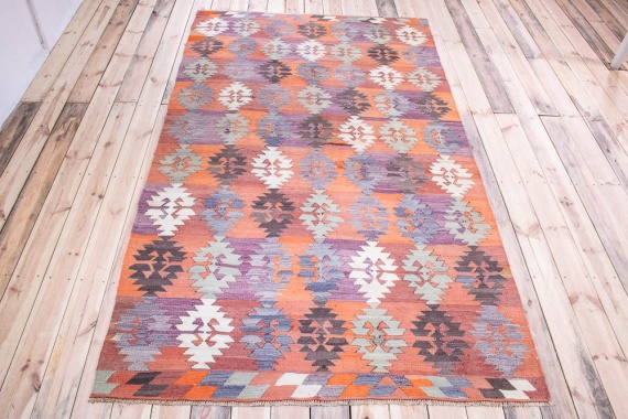 11190 Vintage Turkish Afyon Kilim Rug 160x273cm (5.3 x 8.11ft)