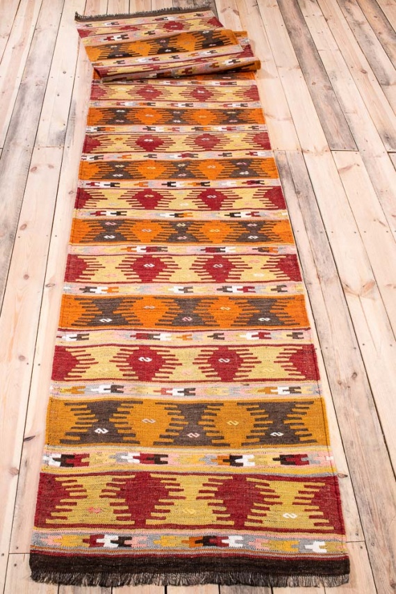 11203 Turkish Vintage Sivas Kilim Runner Rug 83x435cm (2.8 x 14.3ft)