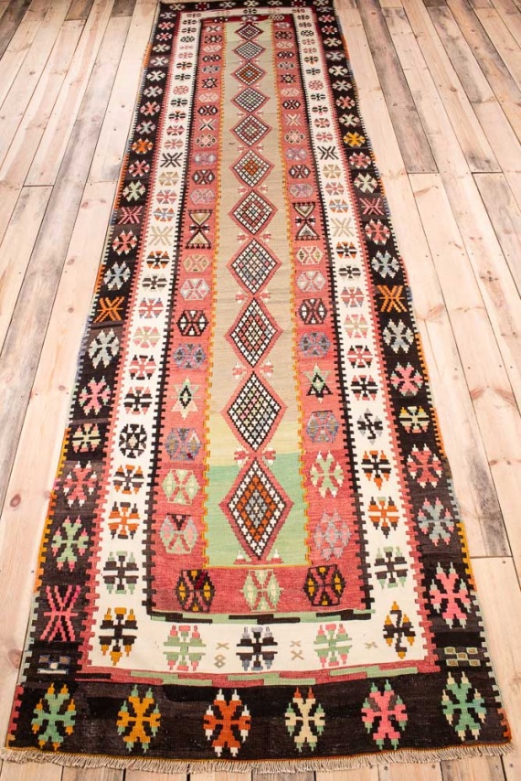 11204 Turkish Vintage Corum Kilim Runner Rug 109x430cm (3.7 x 14.1ft)